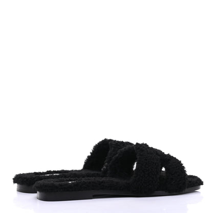 Hermes Woolskin Oran Sandals 38 Black 4 of 10