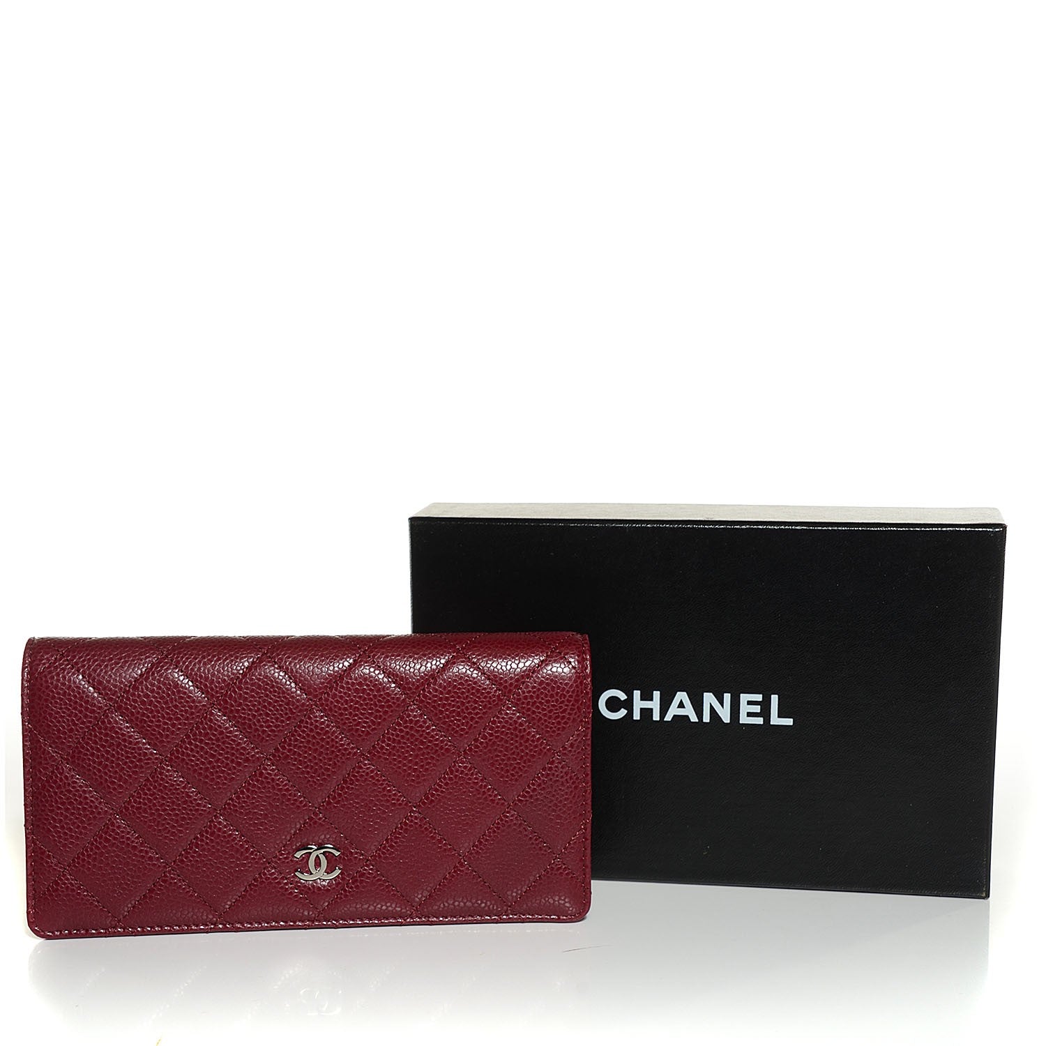 Chanel Caviar Quilted Yen Wallet Dark Red 5 of 9