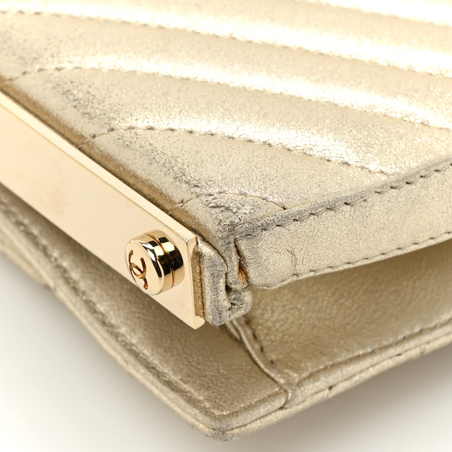 Chevron Quilted CC Clutch Gold