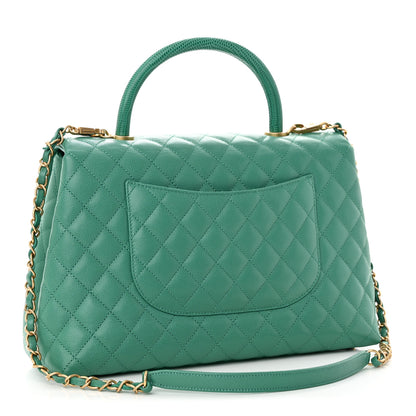 Chanel Caviar Quilted Medium Coco Lizard Embossed Handle Flap Green 3 of 11