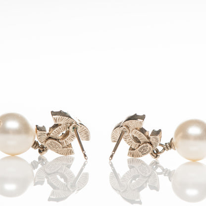 Chanel Crystal Pearl CC Drop Earrings Light Gold 3 of 4