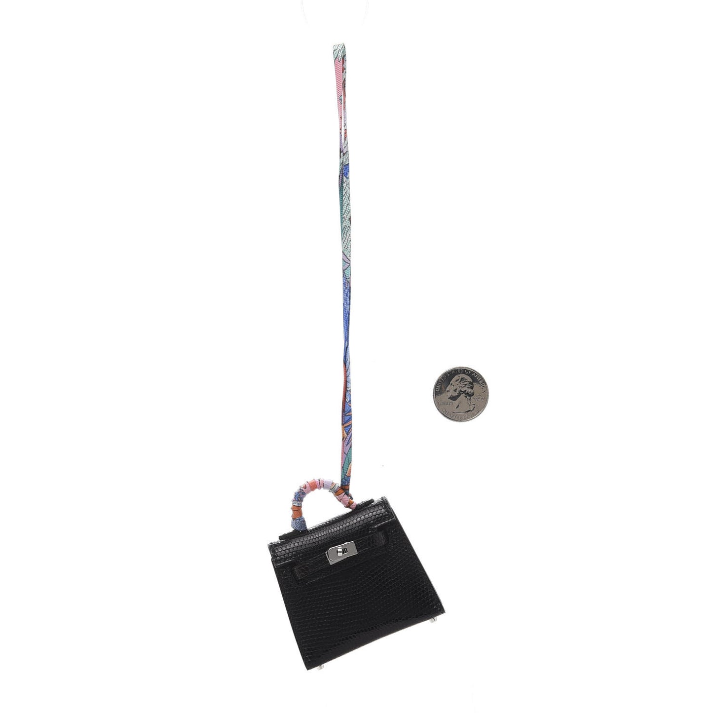 Lizard Mini Kelly Twilly Bag Charm Black