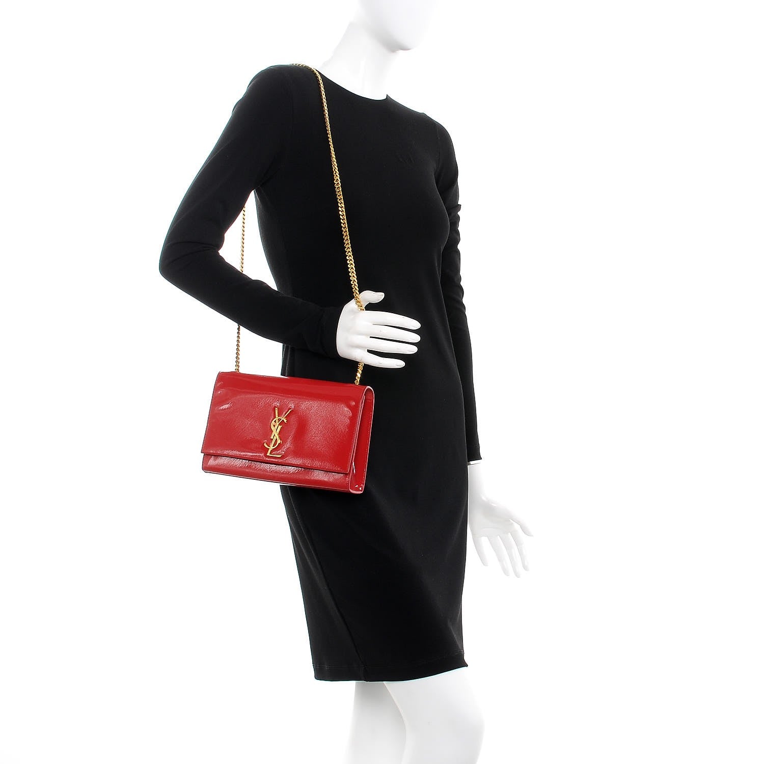 Saint Laurent Patent Medium Monogram Kate Satchel Red 2 of 6
