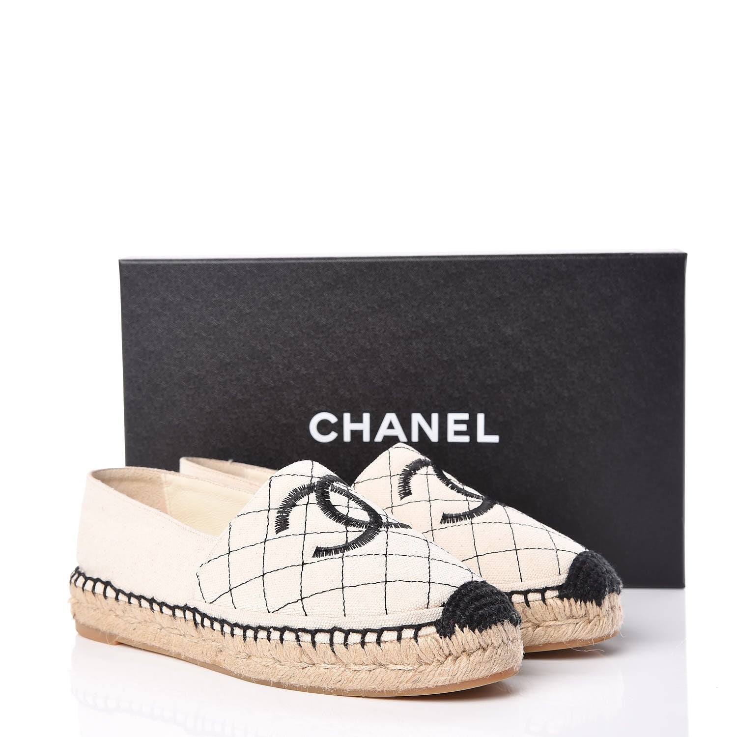 Chanel Fabric Biarritz CC Espadrilles 37 Beige Black 11 of 11