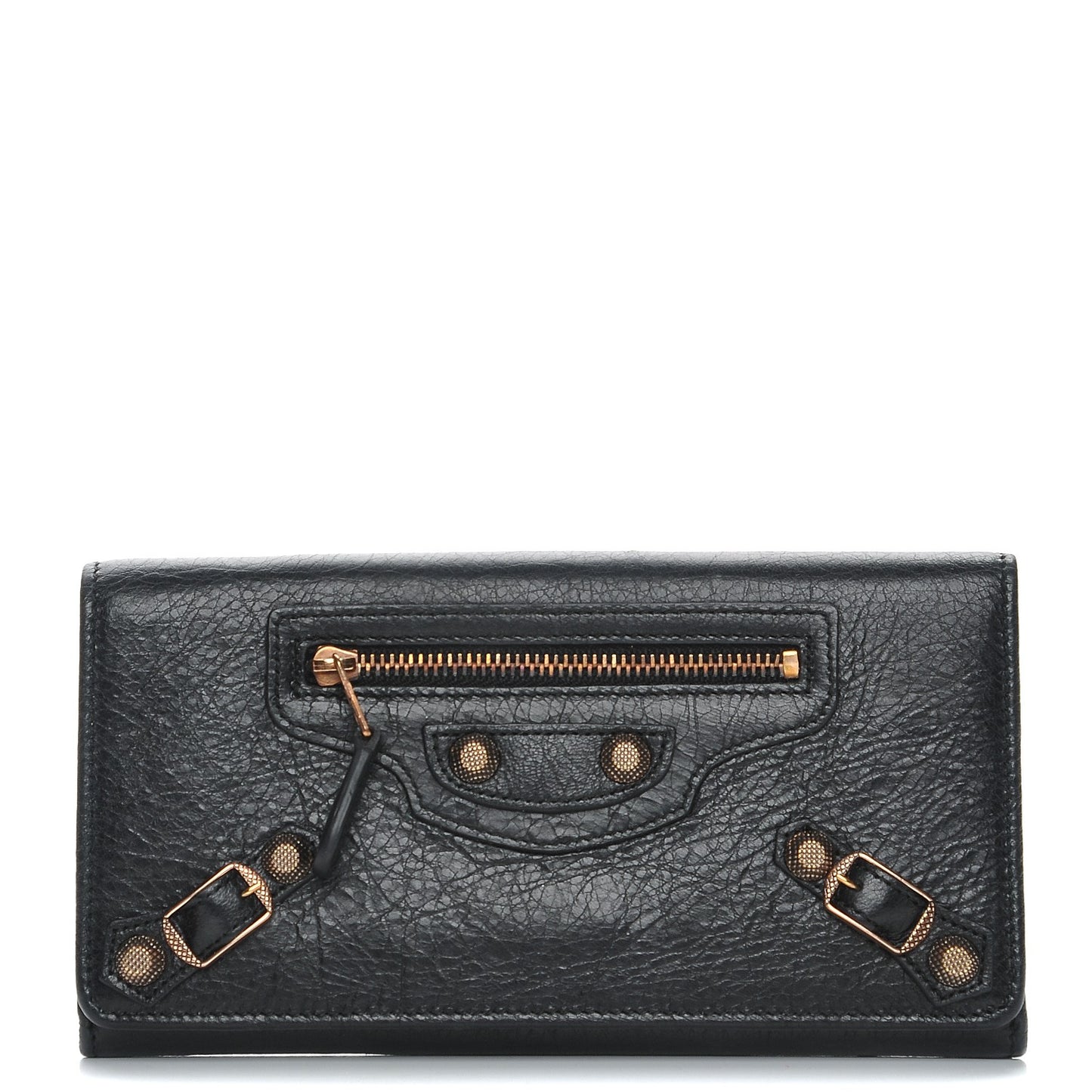 Agneau Giant 12 Rose Gold Hardware Money Wallet Black