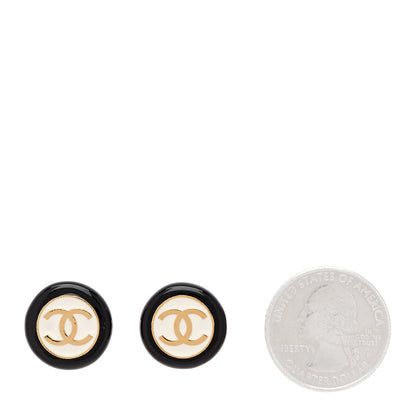 Chanel Enamel CC Stud Earrings Black White 2 of 5