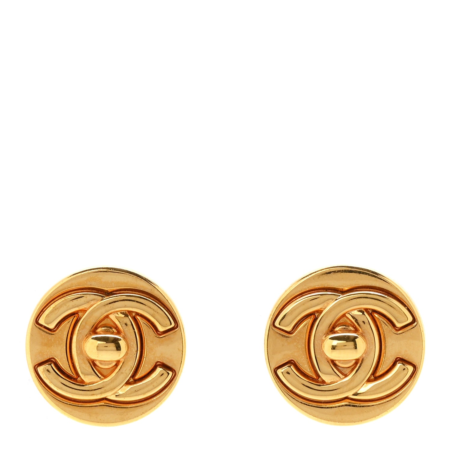 Chanel Metal CC Turnlock Clip On Earrings Gold 1 of 4
