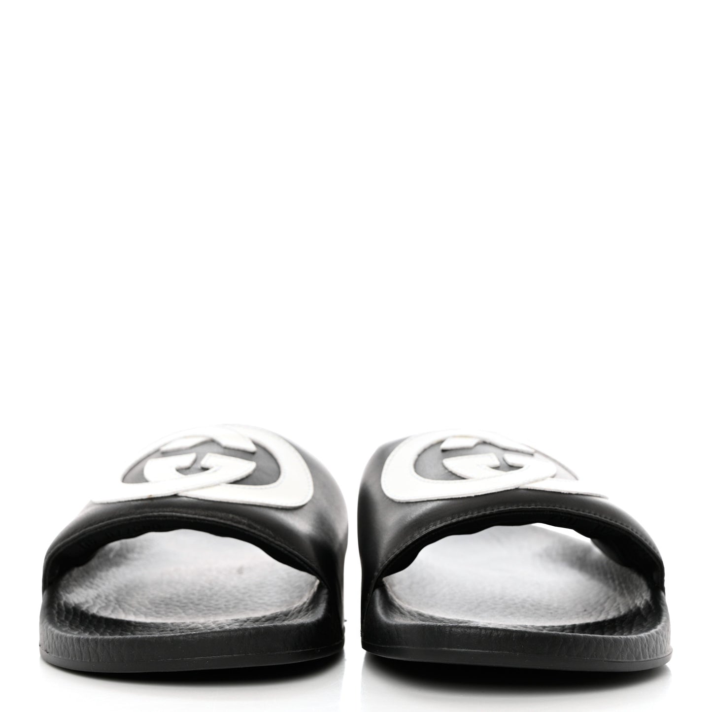 Nappa Miro Soft Calfskin Womens Interlocking G Slide Sandals 40 Black White