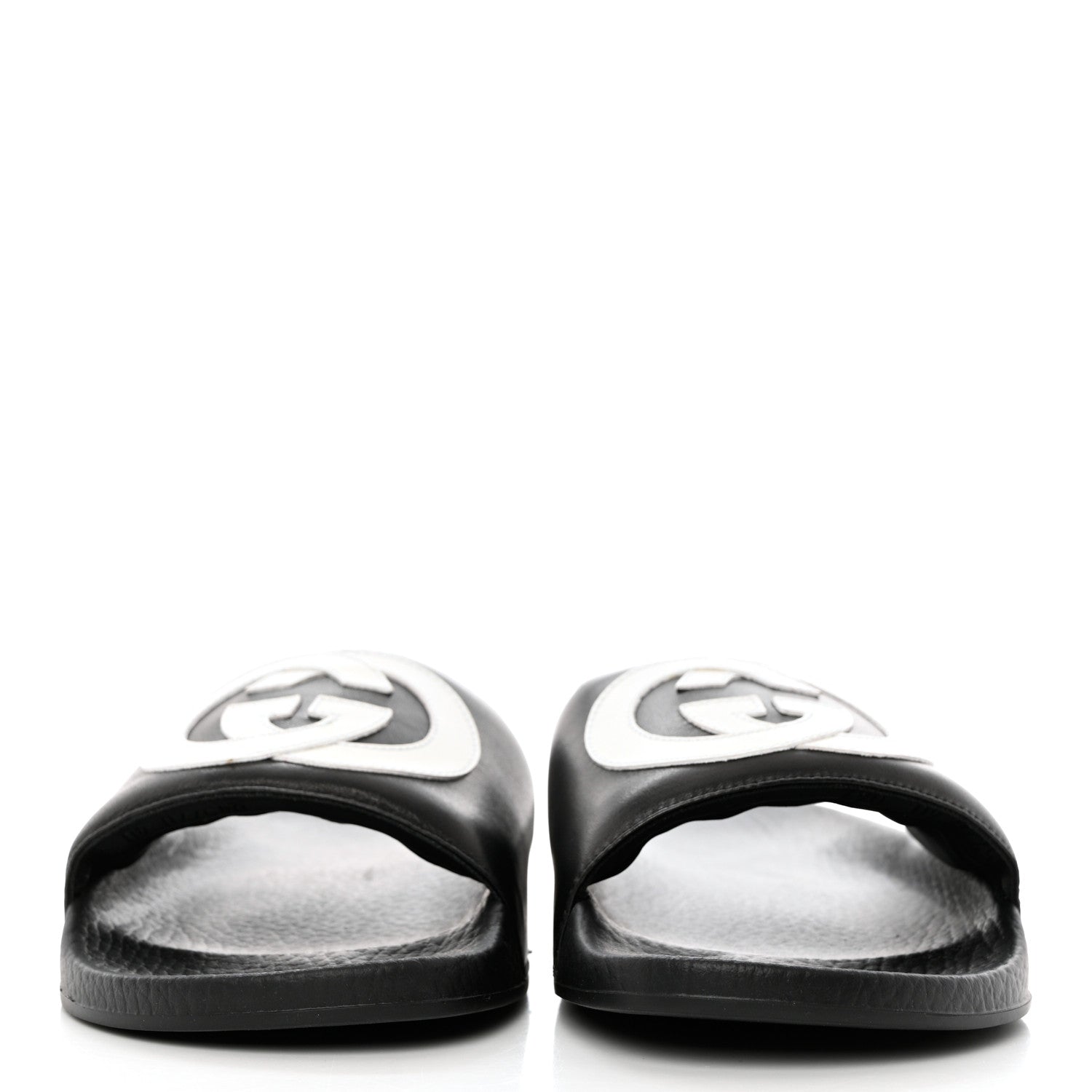 Gucci Nappa Miro Soft Calfskin Womens Interlocking G Slide Sandals 40 Black White 2 of 8