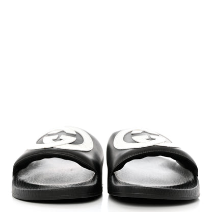 Gucci Nappa Miro Soft Calfskin Womens Interlocking G Slide Sandals 40 Black White 2 of 8