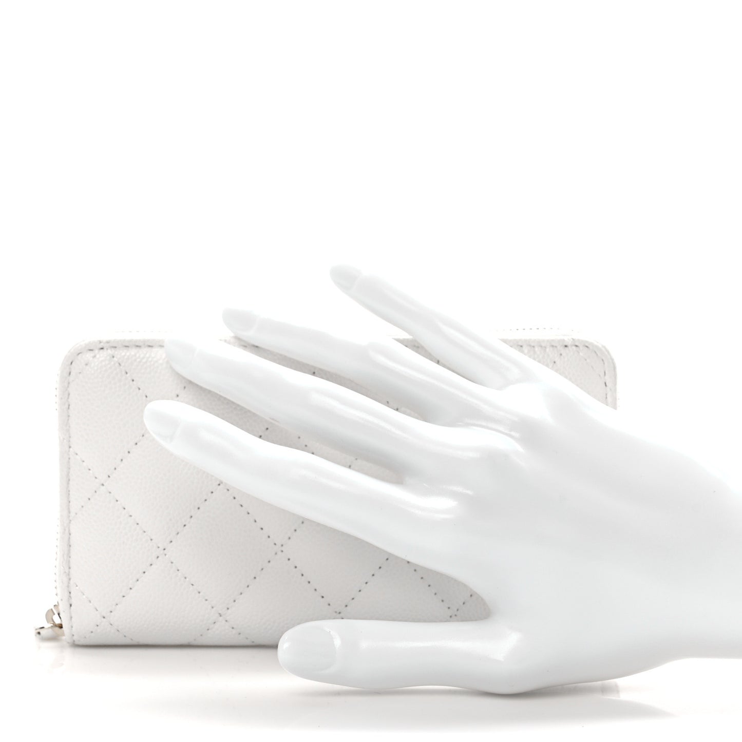 Caviar Quilted Medium Zip Around Wallet White