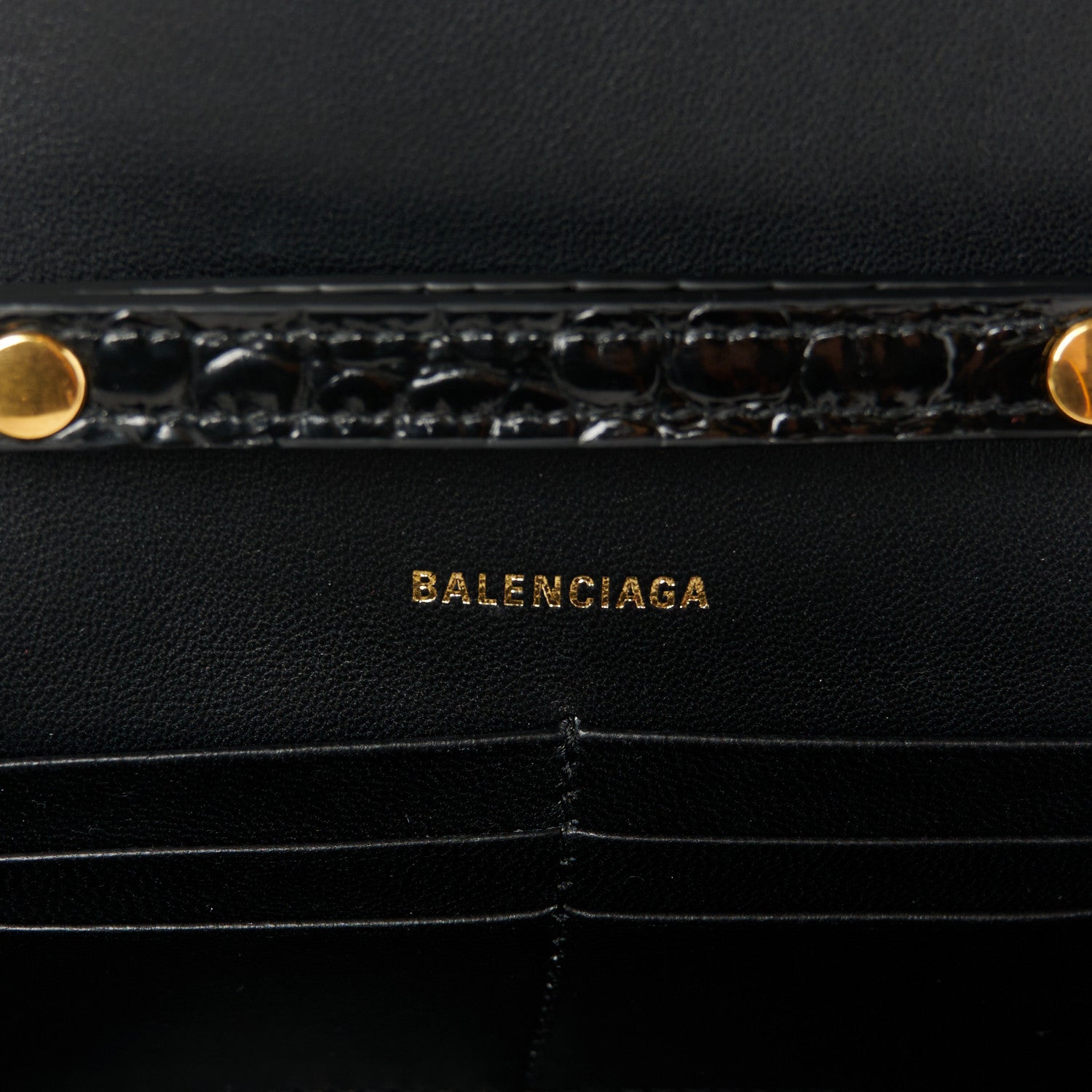Balenciaga Shiny Calfskin Crocodile Embossed Hourglass Chain Bag Black 6 of 11