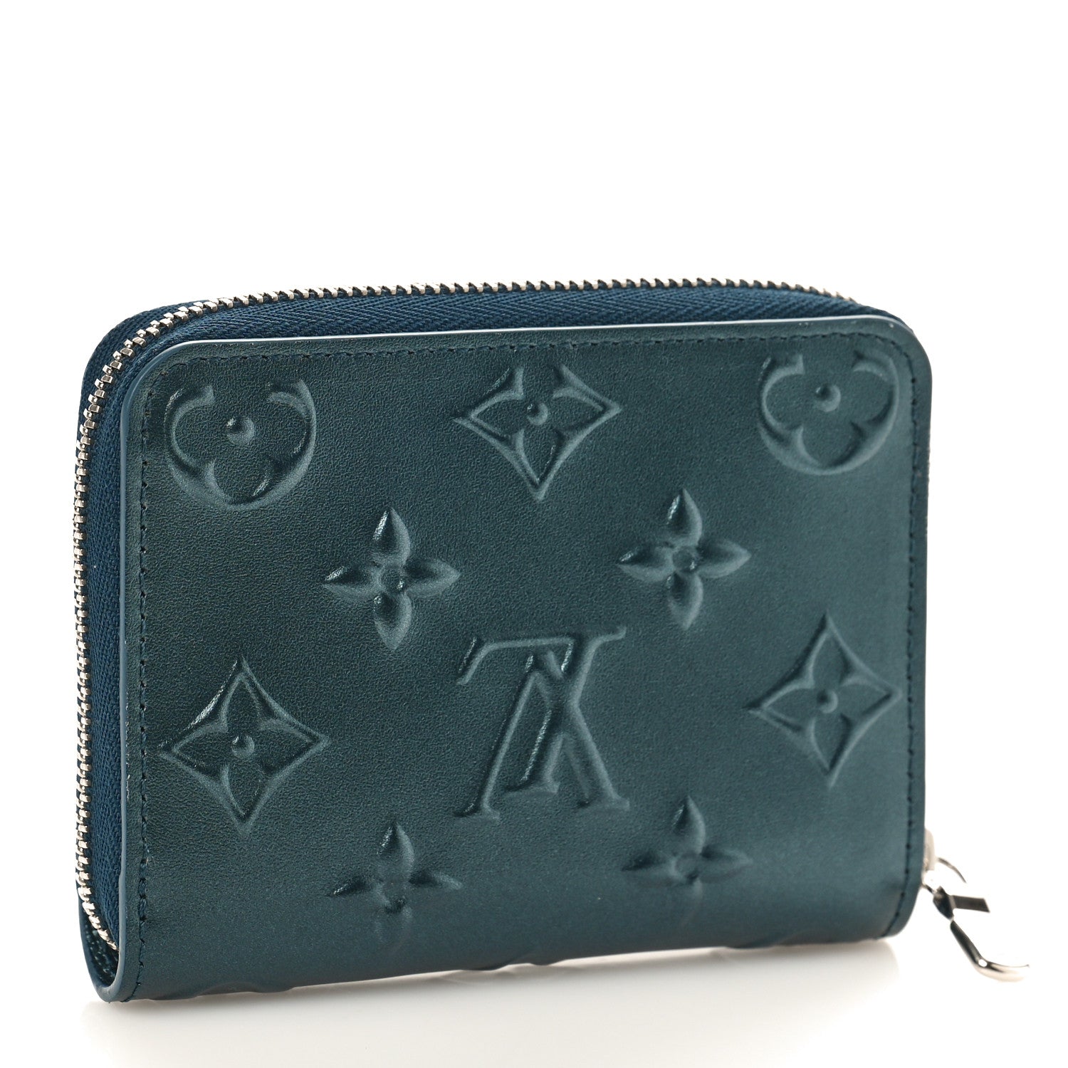 Louis Vuitton Calfskin Debossed Monogram Zippy Coin Purse Blue 3 of 8