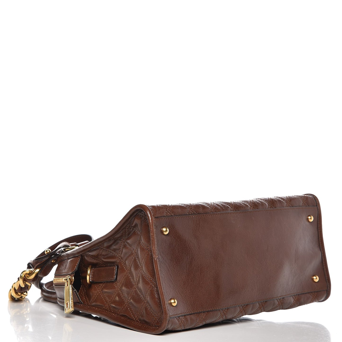 Lacquered Goatskin Quilting Class Satchel Cognac