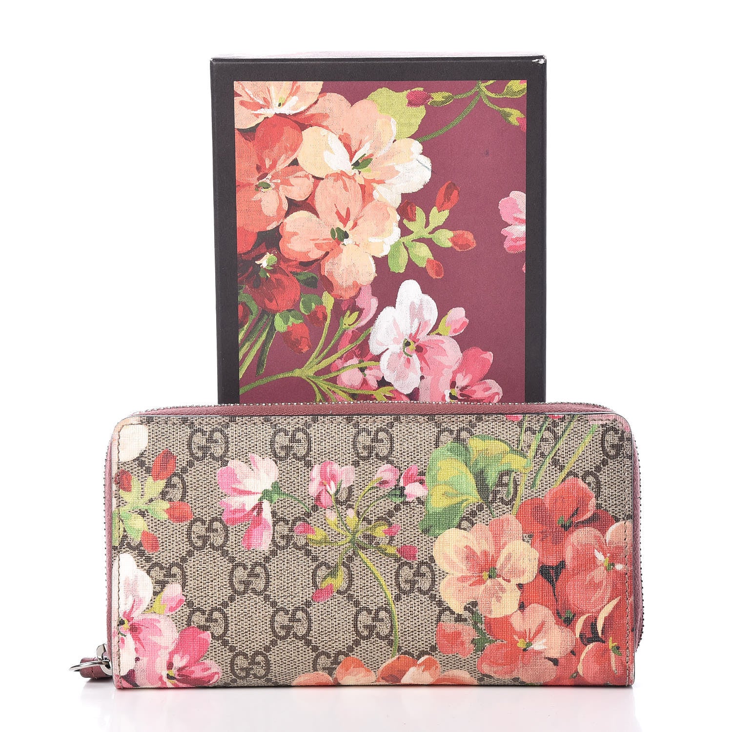 Gucci GG Supreme Monogram Blooms Zip Around Wallet Beige Multicolor Dry Rose 14 of 14