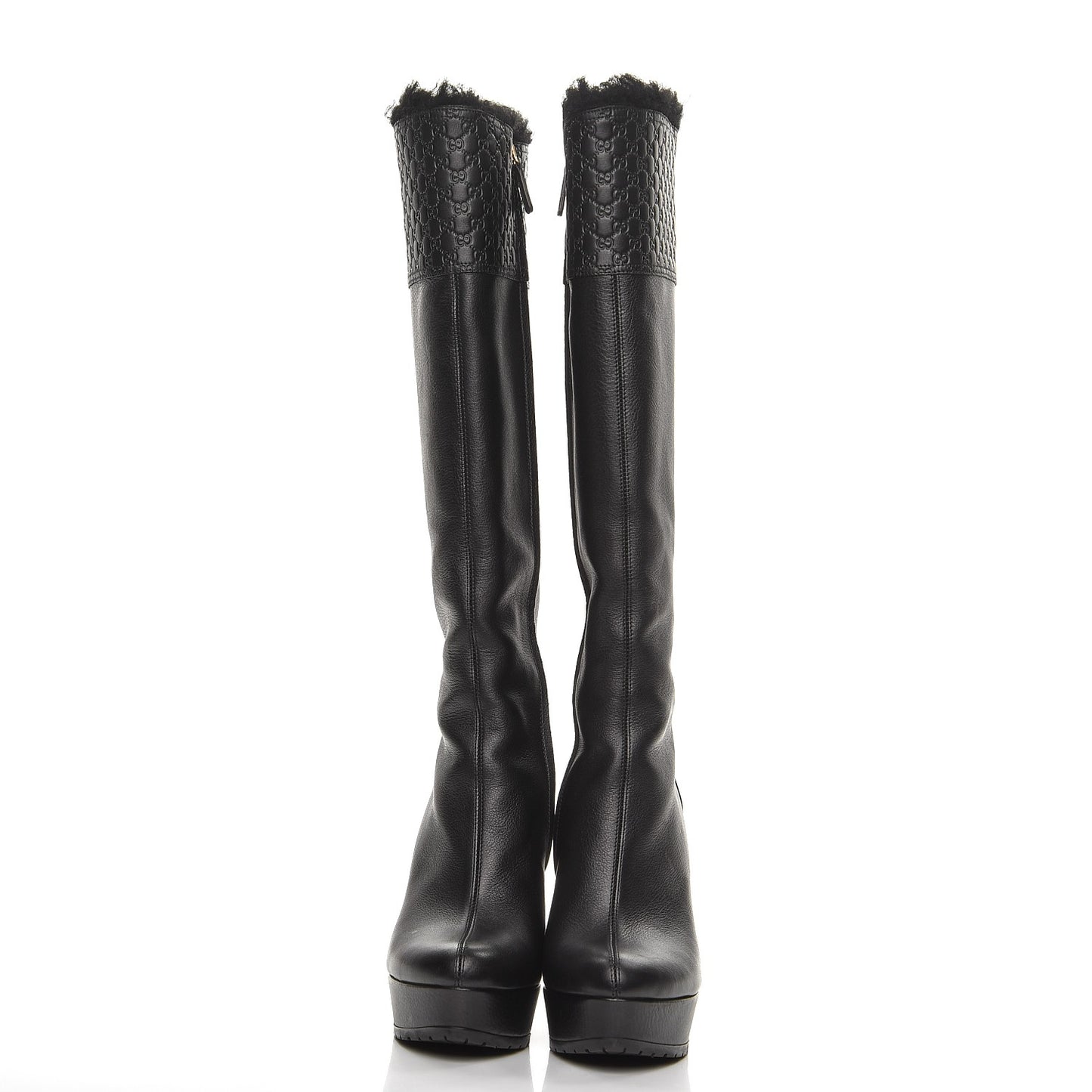 Microguccissima Shearling High Wedge Boots 36.5 Black