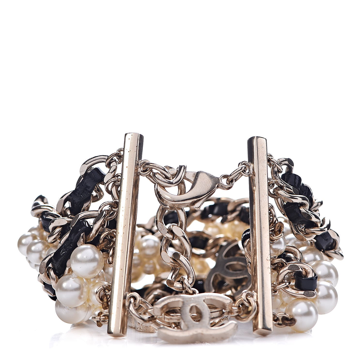 Chanel Lambskin Pearl Crystal Multistrand Chain CC Bracelet 3 of 4
