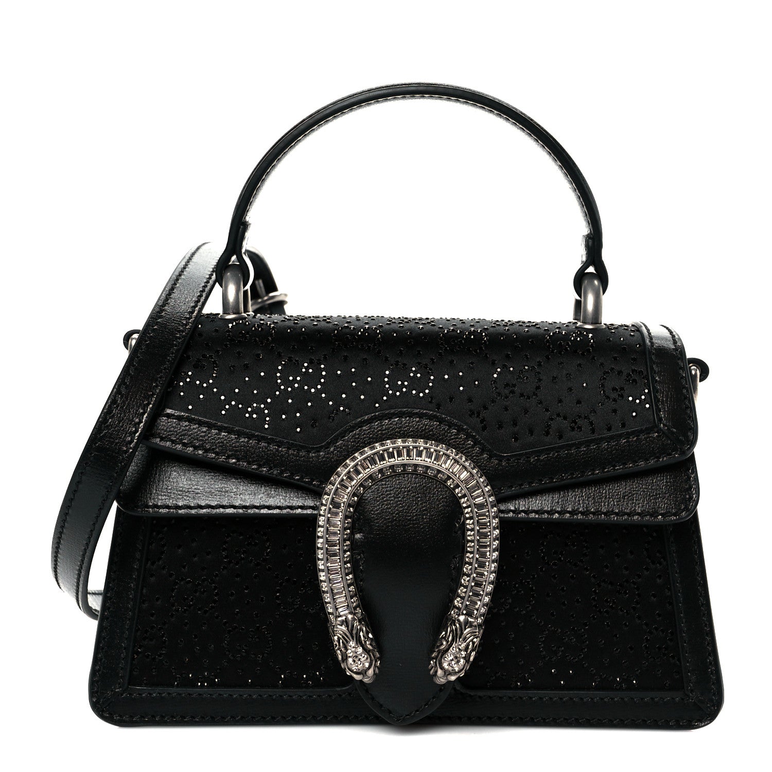 Gucci Satin Crystal GG Monogram Mini Dionysus Top Handle Bag Black 1 of 12