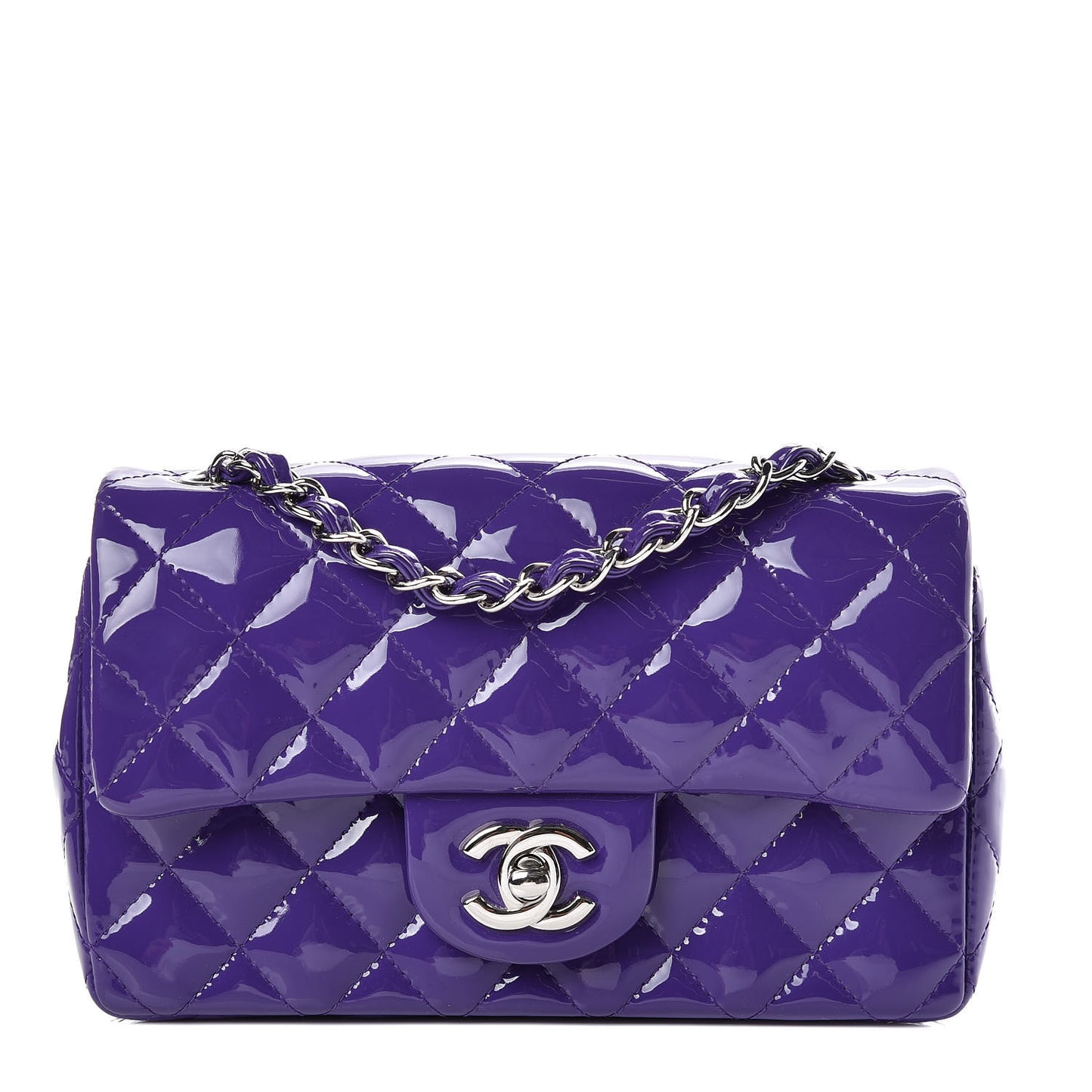 Patent Quilted Mini Rectangular Flap Purple