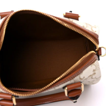 Celine Triomphe Canvas Calfskin Small Boston Bag White 5 of 8