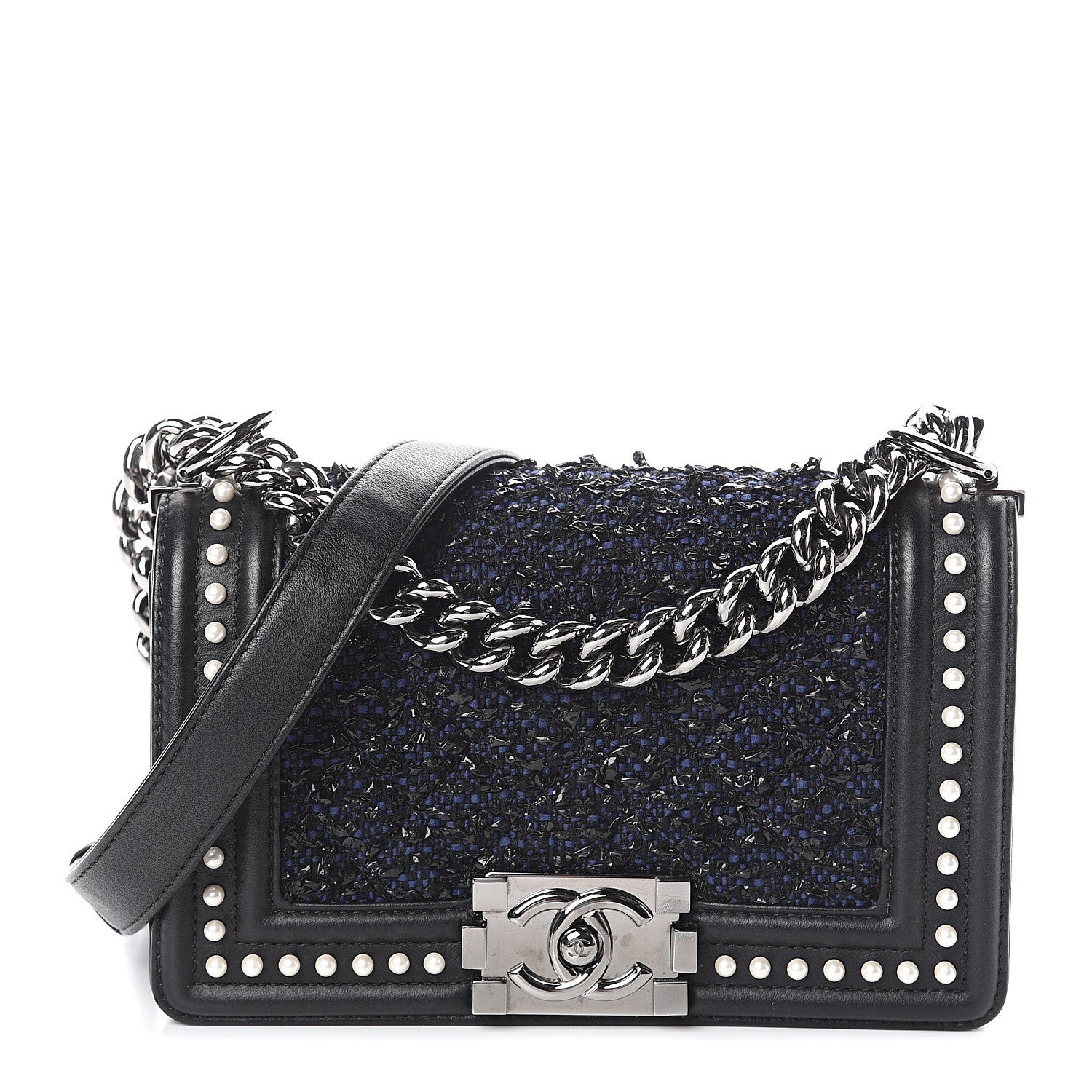 Chanel Calfskin Pearl Tweed Small Boy Flap Black 1 of 8