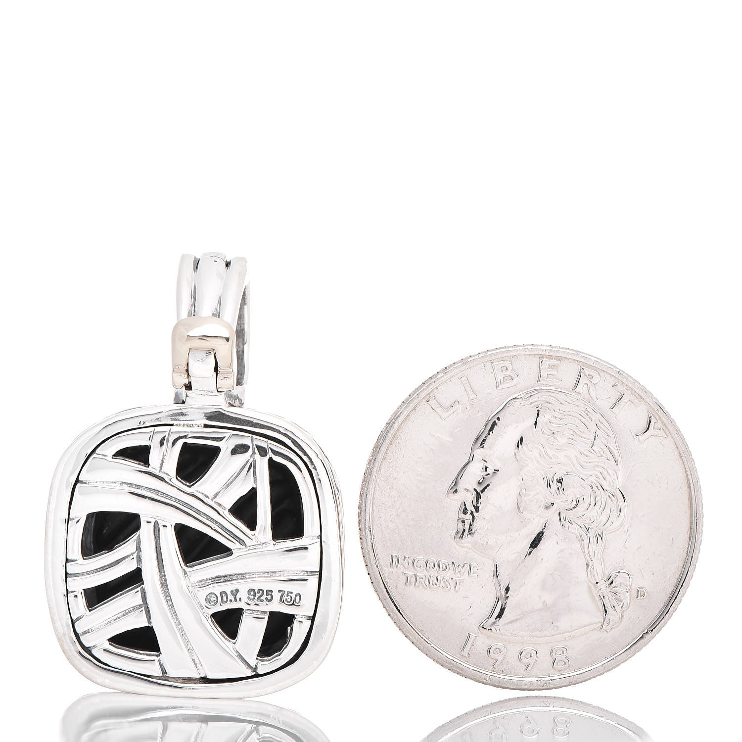 David Yurman Sterling Silver 18K Yellow Gold 16mm Sculpted Cable Enhancer Pendant 2 of 4