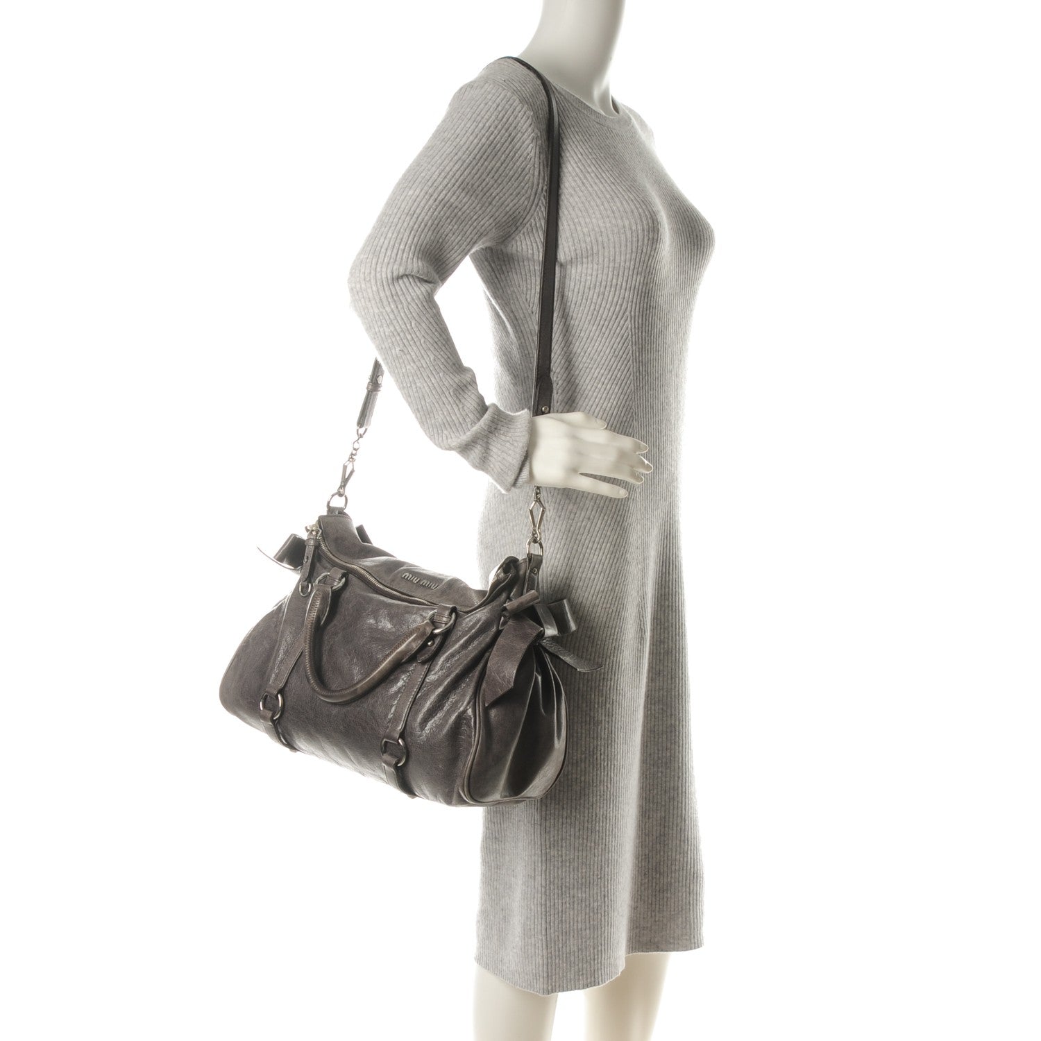 Miu Miu Vitello Lux Medium Bow Bag Fumo 2 of 8