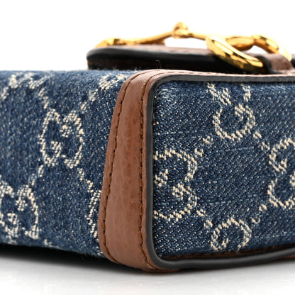 Gucci New Denim GG Monogram Dollar Calfskin Mini Horsebit 1955 Crossbody Bag Blue Tea Cuir Epilog 9 of 14
