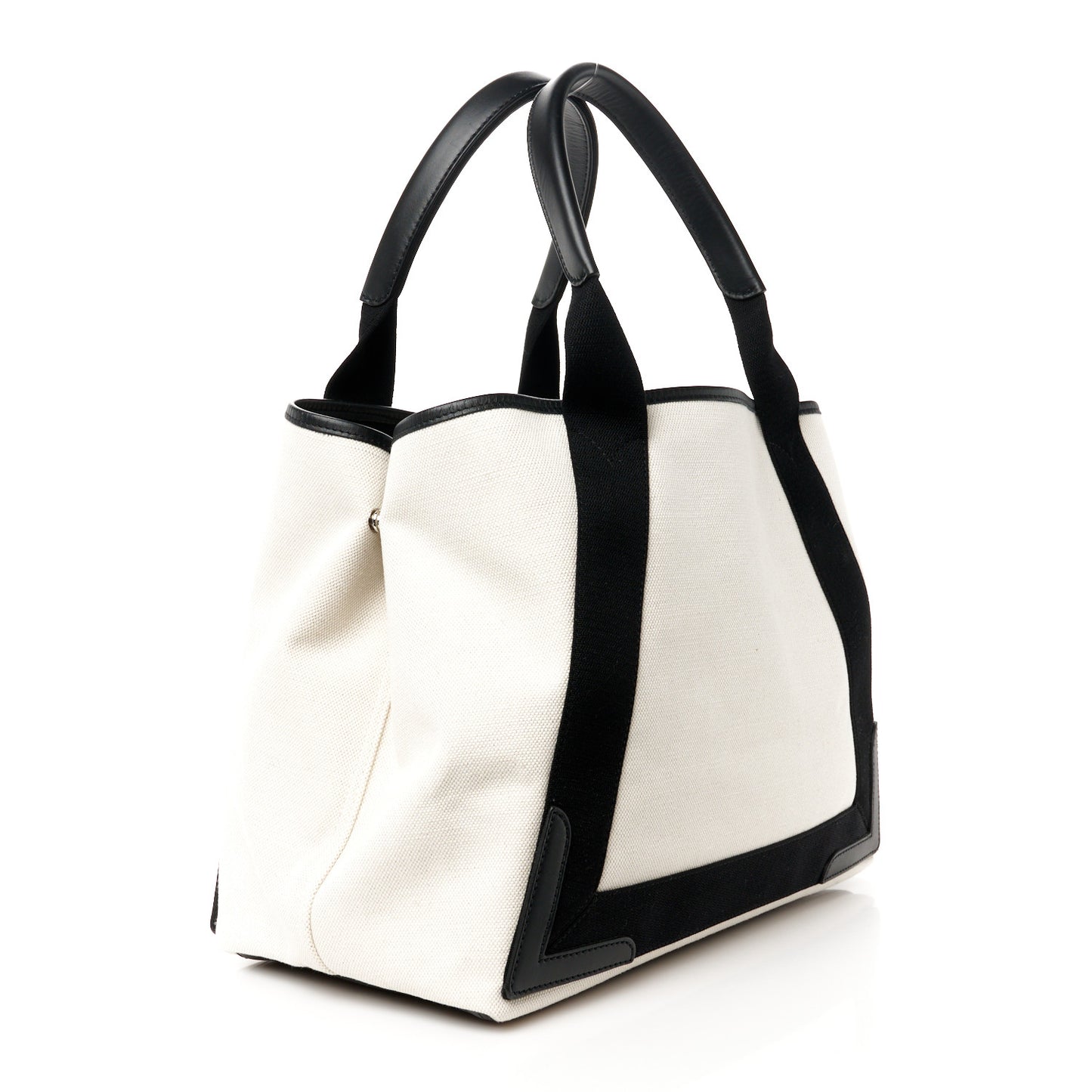 Cotton Canvas Satin Calfskin M Navy Cabas Natural Black