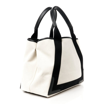 Balenciaga Cotton Canvas Satin Calfskin M Navy Cabas Natural Black 4 of 12