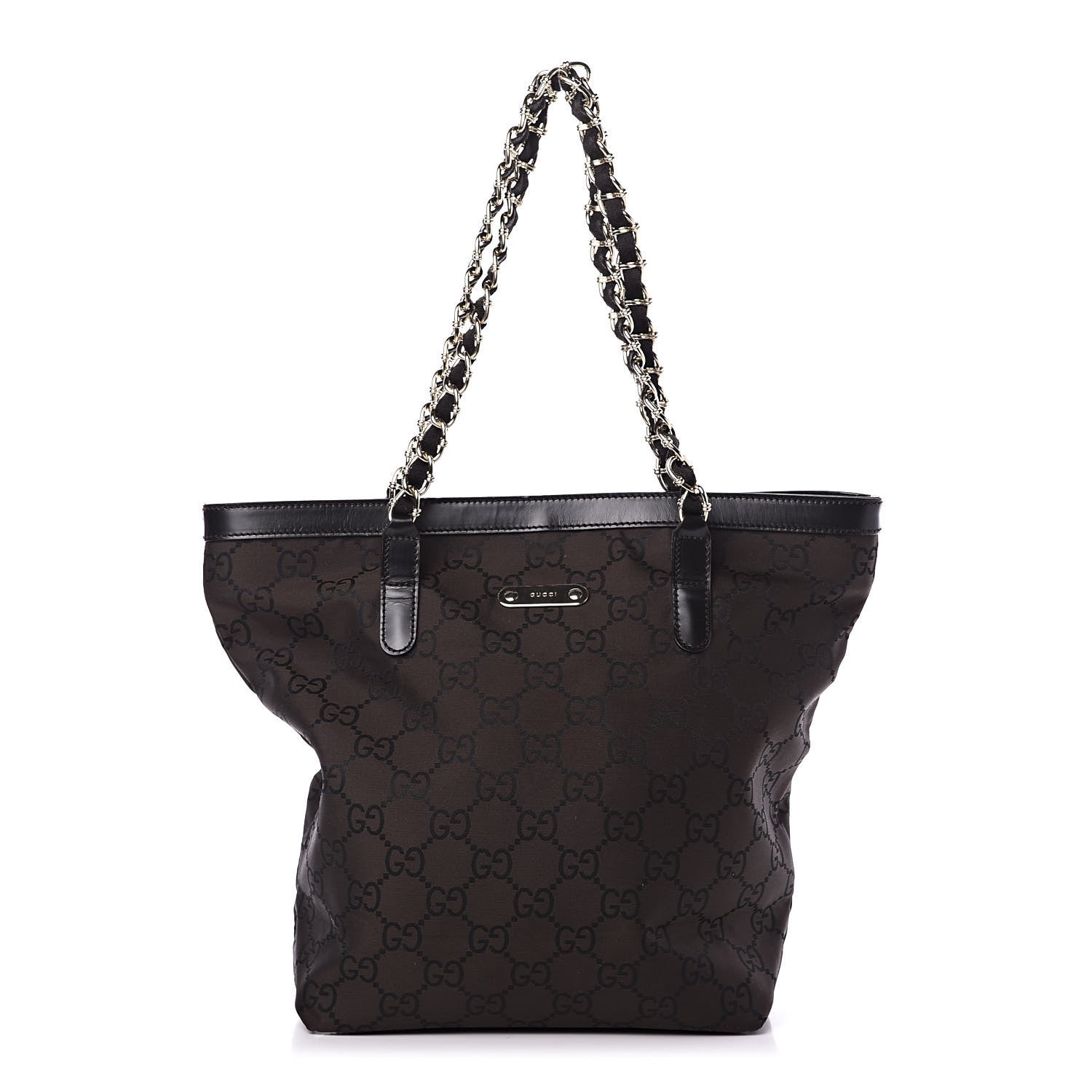 Gucci Nylon Monogram Chain Bucket Tote Brown 1 of 10