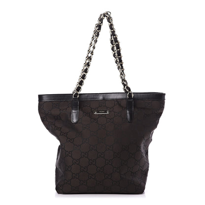 Gucci Nylon Monogram Chain Bucket Tote Brown 1 of 10