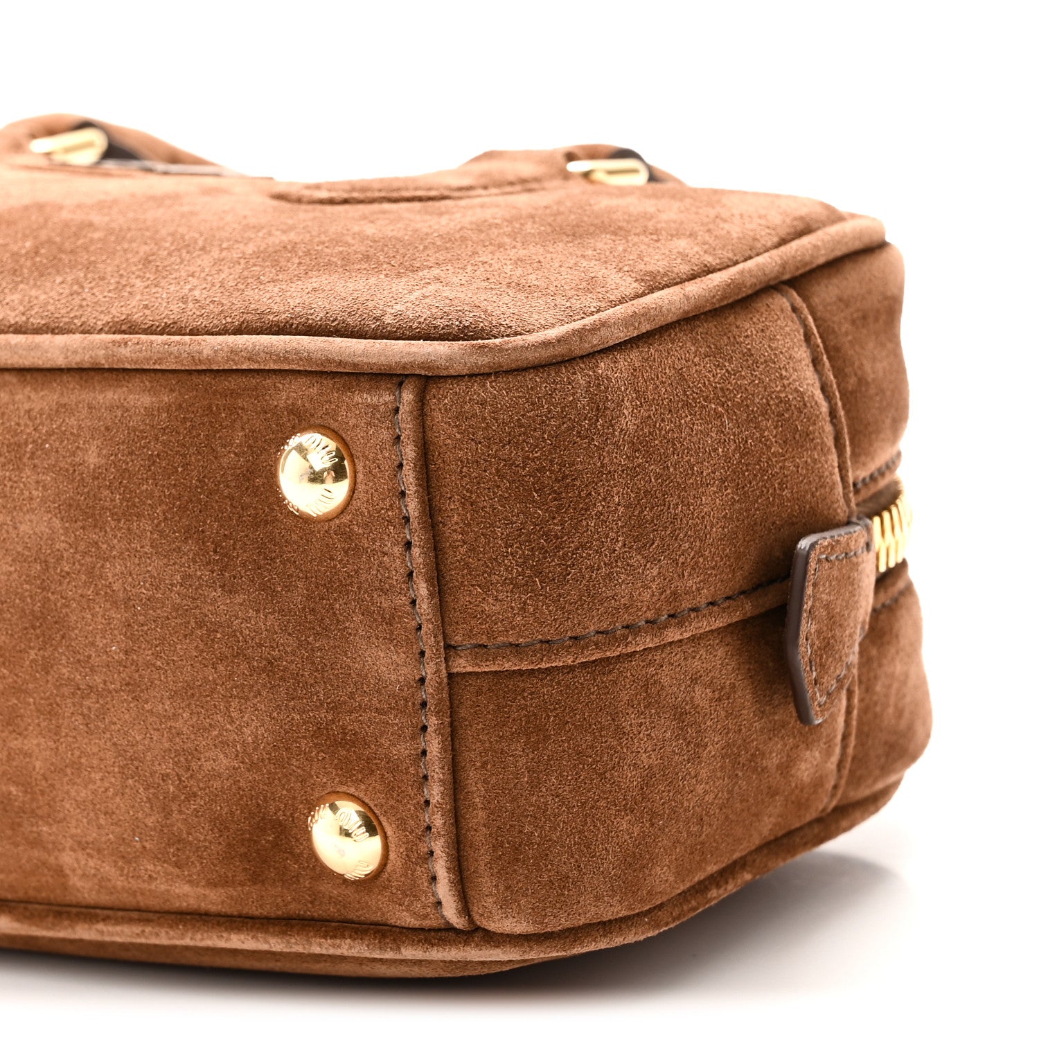 Miu Miu Suede Padded Regular Arcadie Top Handle Bag Cacao 9 of 9