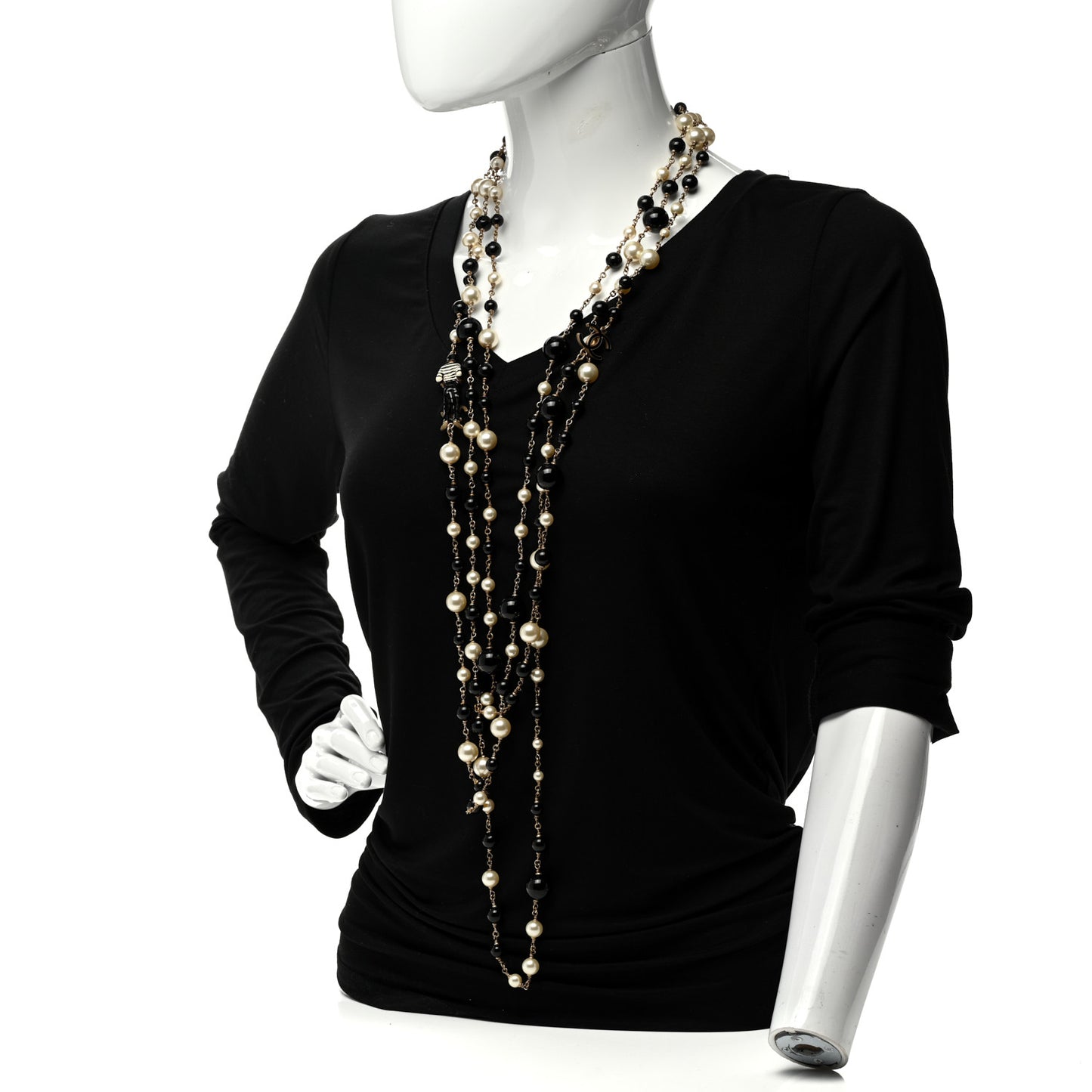 Pearl CC 100th Anniversary Coco Charm Necklace Black Beige Gold