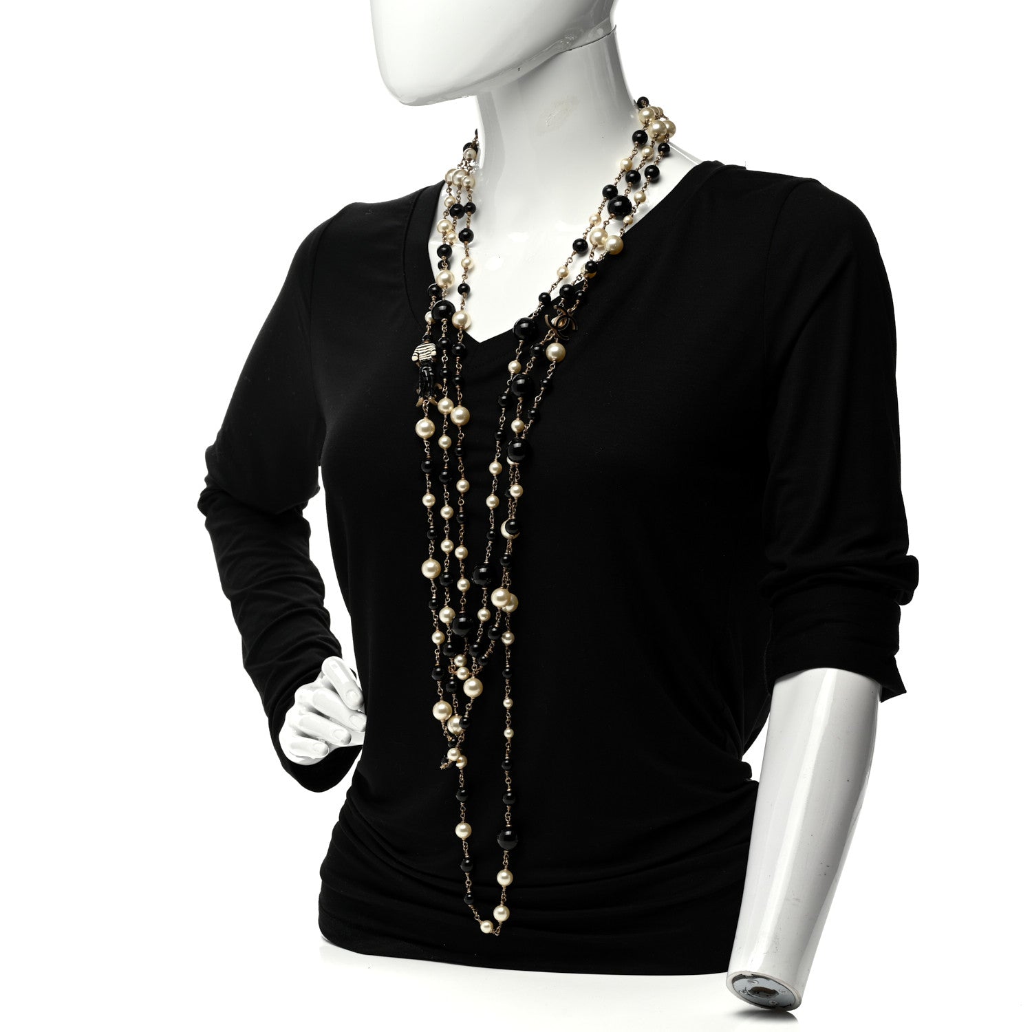 Chanel Pearl CC 100th Anniversary Coco Charm Necklace Black Beige Gold 2 of 7