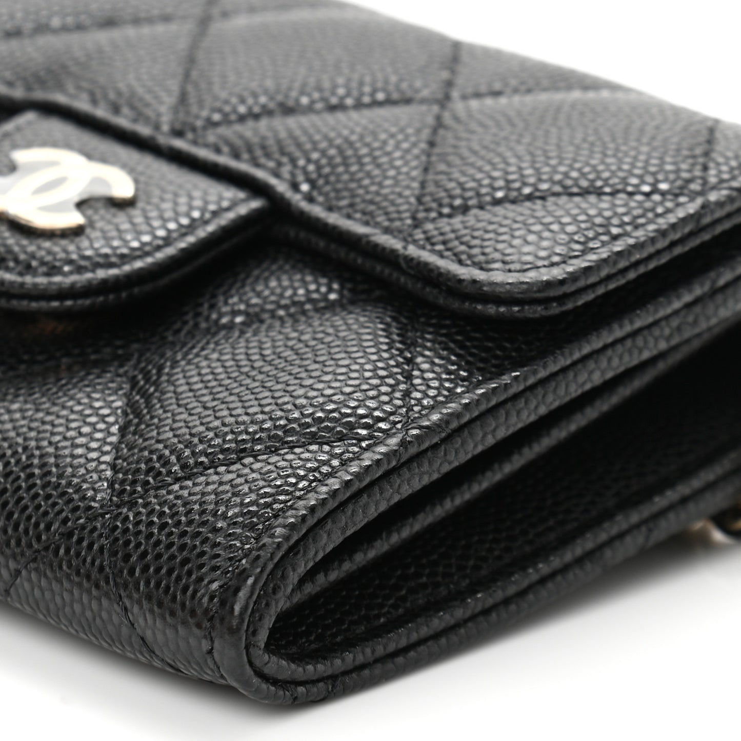 Caviar Quilted Flap Card Holder On Chain Black