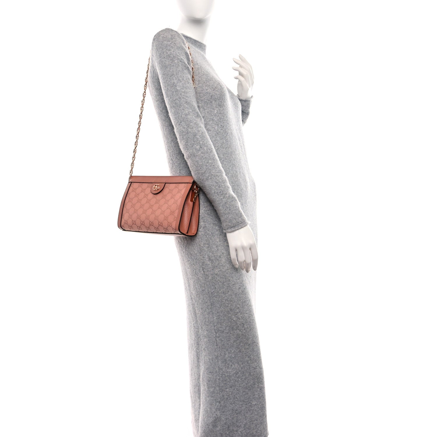 Gucci Monogram Textured Dollar Calfskin Small Ophidia Chain Shoulder Bag Cloche Rose Pink 2 of 12