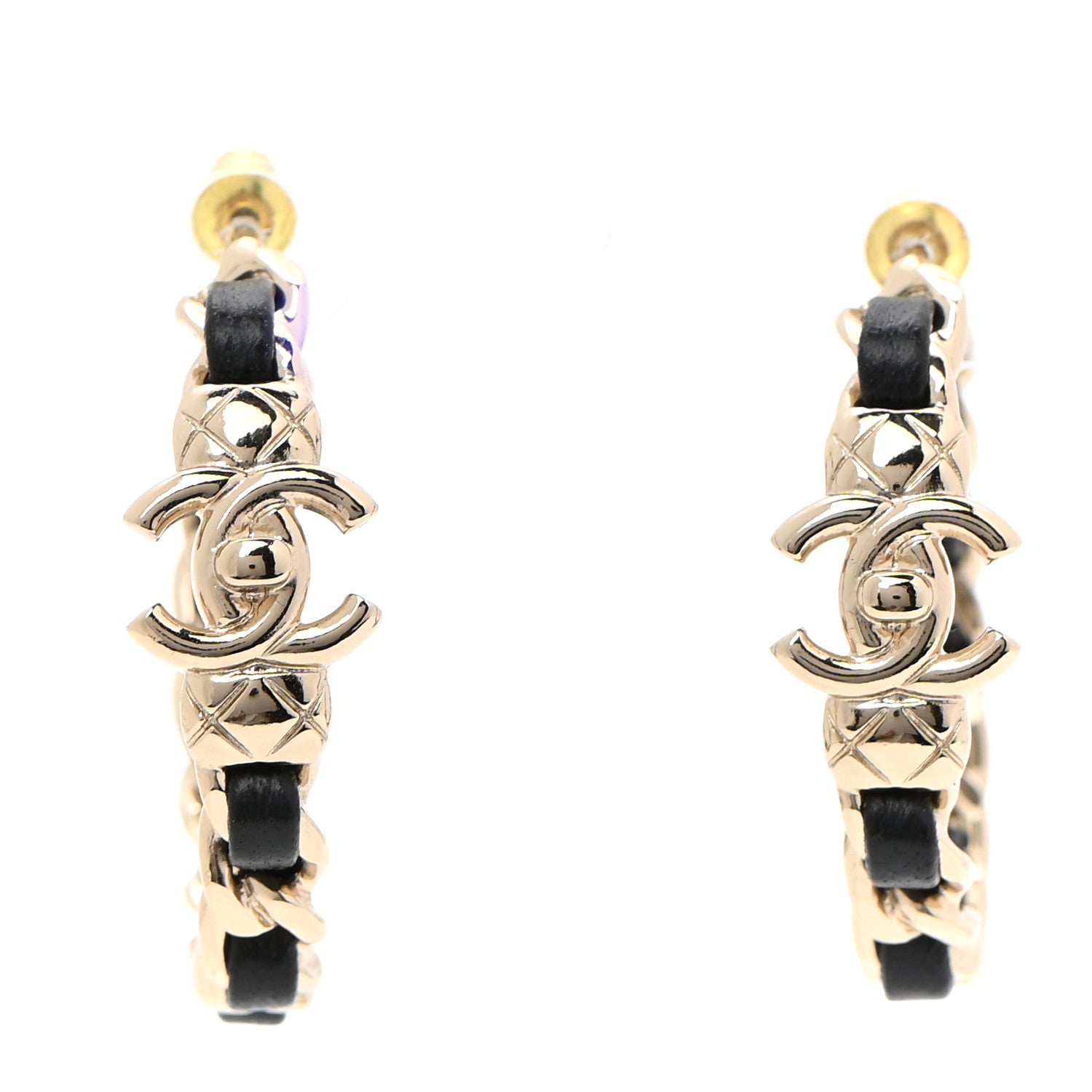 Chanel Lambskin CC Turnlock Chain Hoop Earrings Gold Black 1 of 4