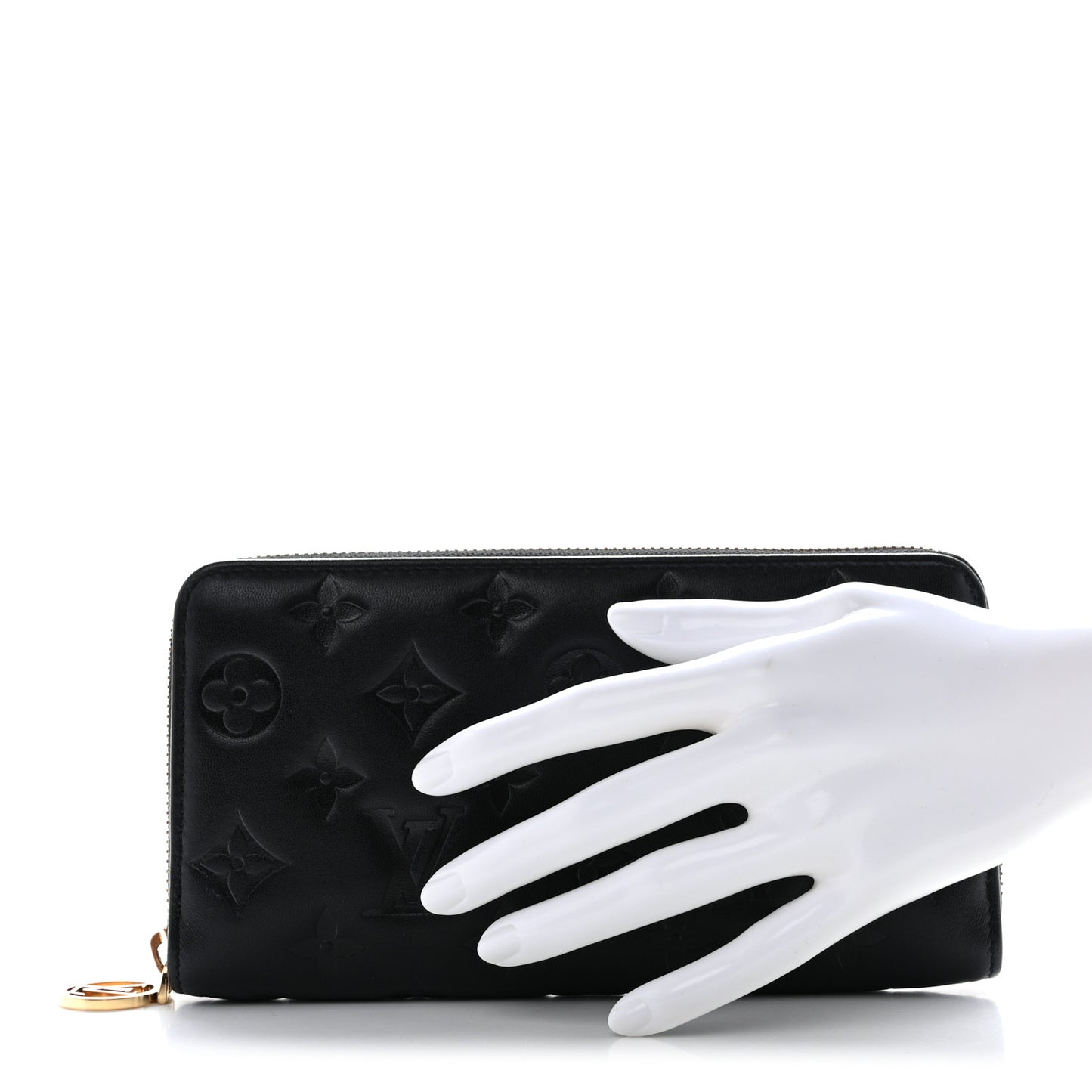 Lambskin Embossed Monogram Coussin Zippy Wallet Black