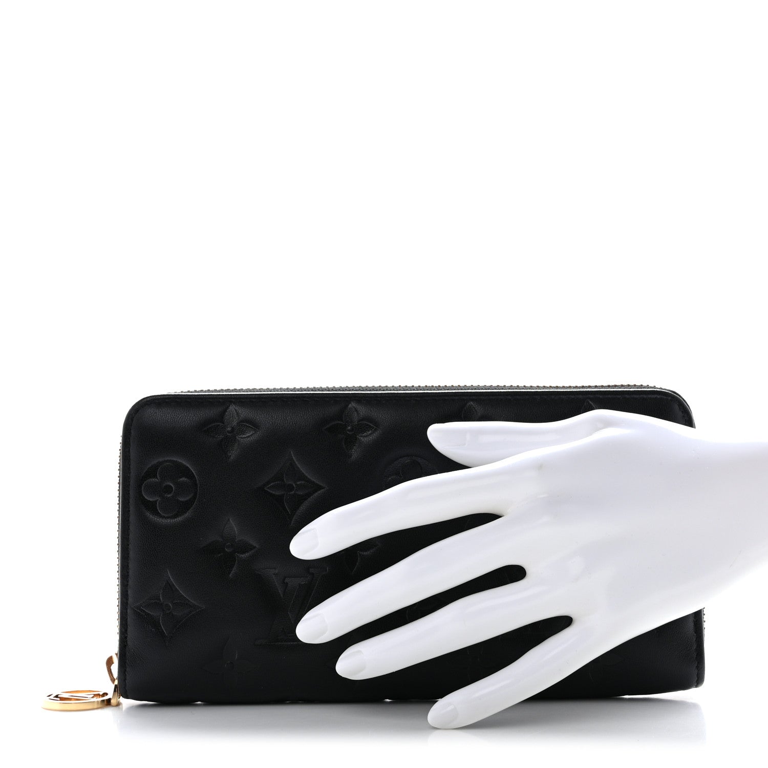 Louis Vuitton Lambskin Embossed Monogram Coussin Zippy Wallet Black 2 of 8