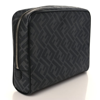 Fendi Glazed Fabric Vitello Brush FF 1974 Toiletry Case Black 3 of 7