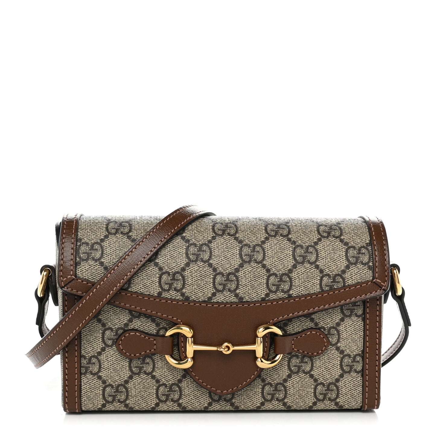 GG Supreme Monogram Mini Horsebit 1955 Shoulder Bag Beige Brown Sugar