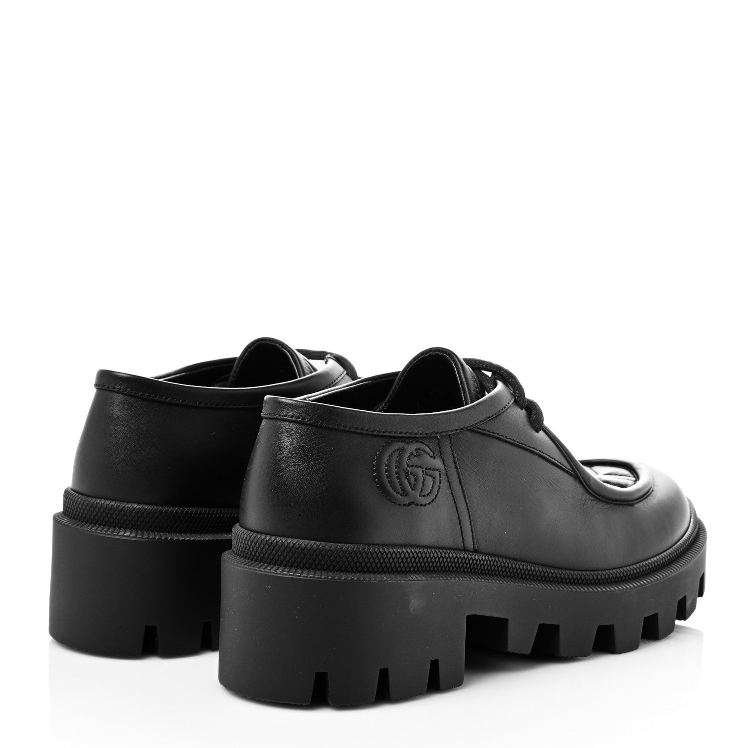 Gucci Calfskin Nappa Matelasse Lug Sole Derby Loafers 37 Black 4 of 9
