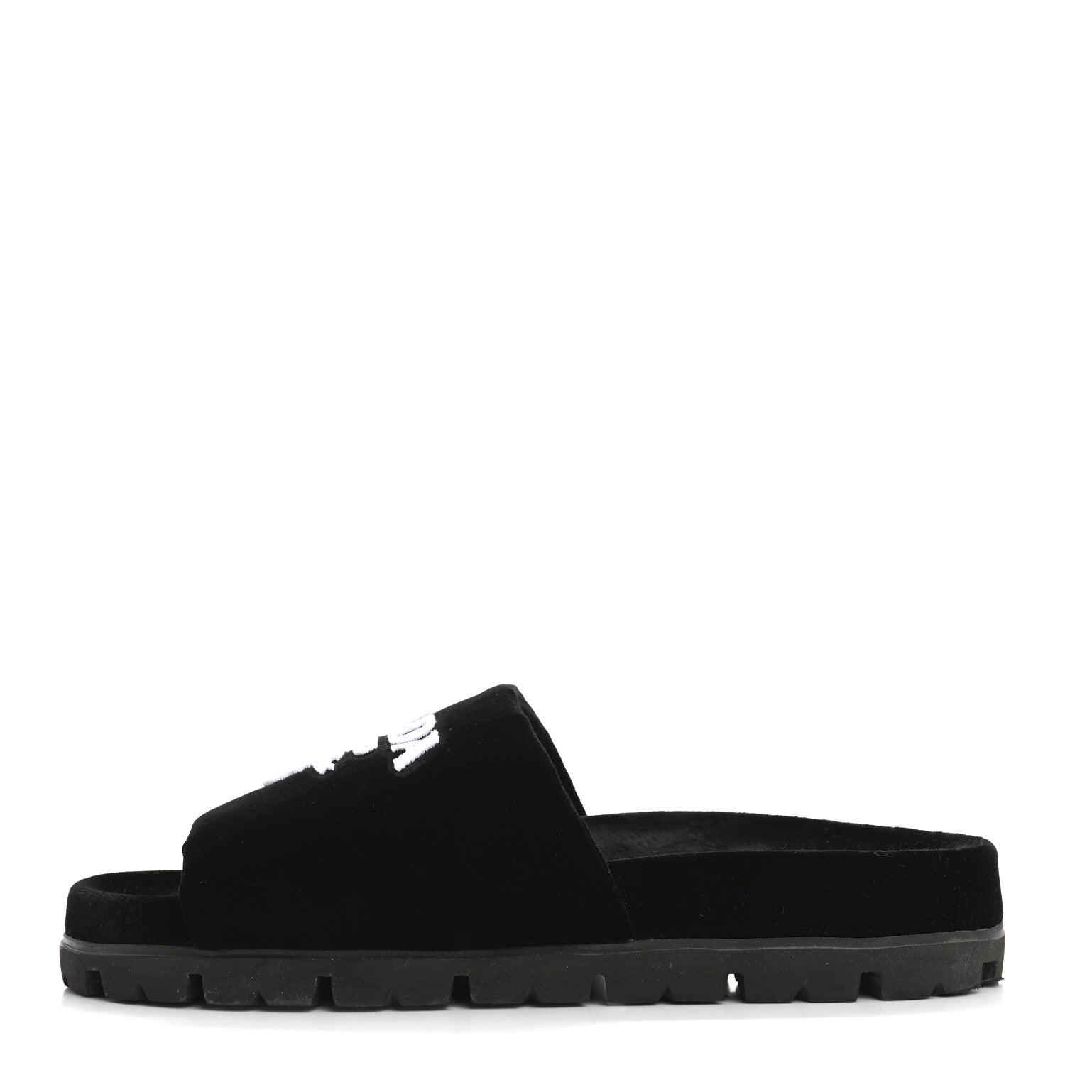 Prada Velvet Logo Lug Sole 20mm Slide Sandals 38.5 Black 1715215