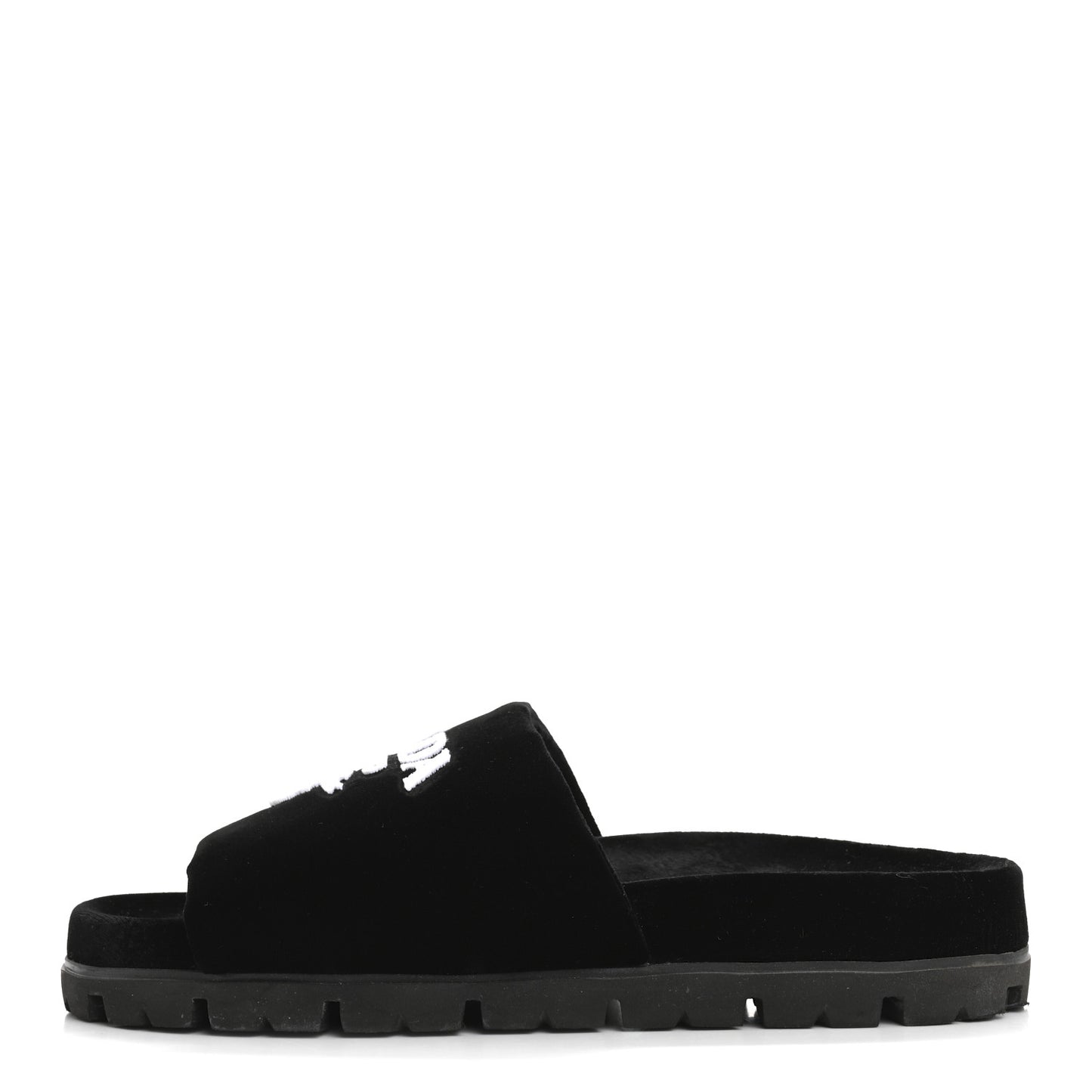 Velvet Logo Lug Sole 20mm Slide Sandals 38.5 Black