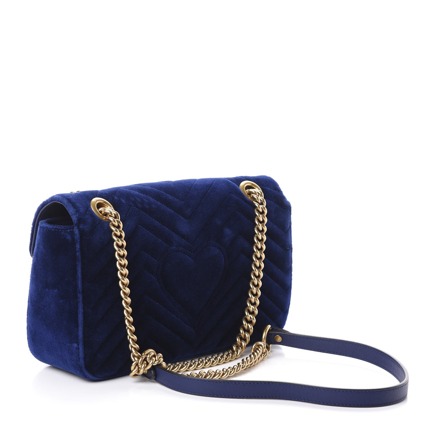 Gucci Velvet Matelasse Small GG Marmont Shoulder Bag Cobalt Blue 3 of 9