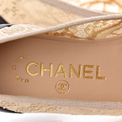 Chanel Lace Patent Cap Toe CC Ballerina Flats 35 Beige Black 8 of 10