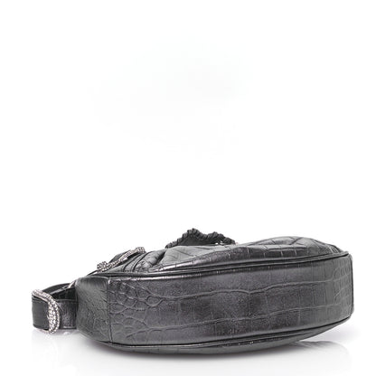 Balenciaga Extra Supple Calfskin Crystal Crocodile Embossed Le Cagole Shoulder Bag XS Gunmetal 5 of 11