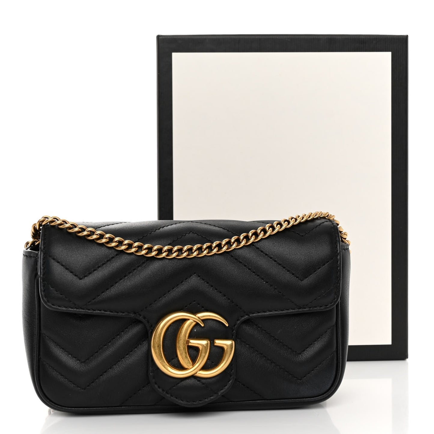 Calfskin Matelasse Super Mini GG Marmont Shoulder Bag Black