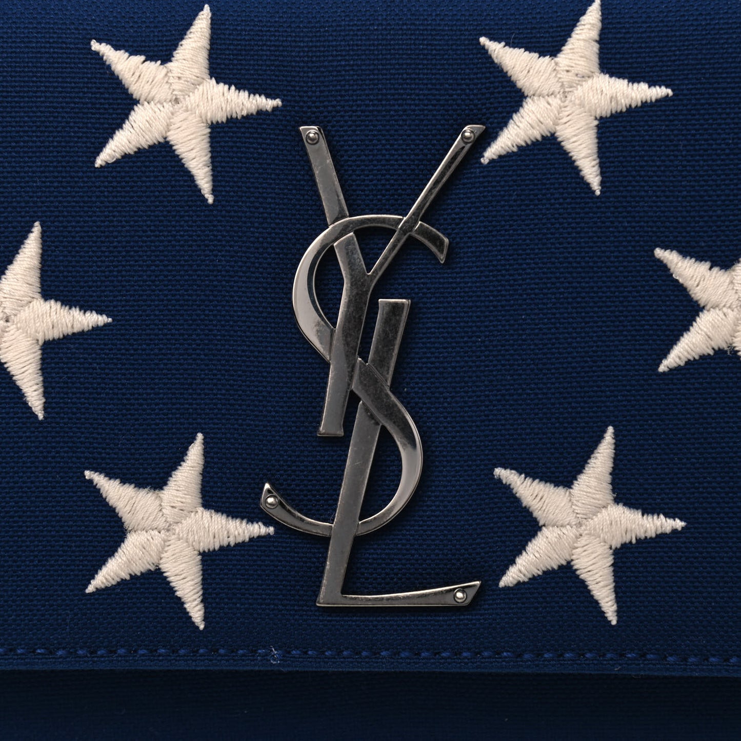 Canvas Embroidered Stars Small Monogram Kate Satchel Blue Bianco